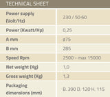Mikser 250VV +Rrahese+Perzieres 25cm  0.25kW 230V/50Hz